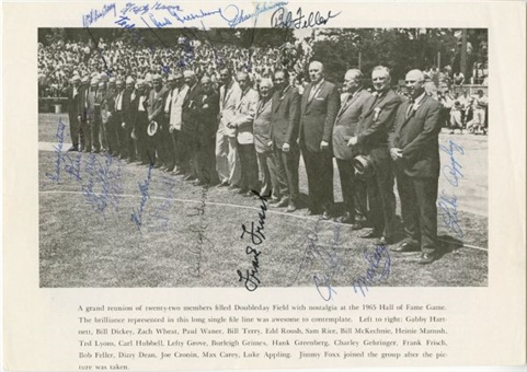 1965 Hall of Fame Induction Photo Signed by 19 Including Wheat, Rice, Manush, Frisch,Grove, Greenberg and More